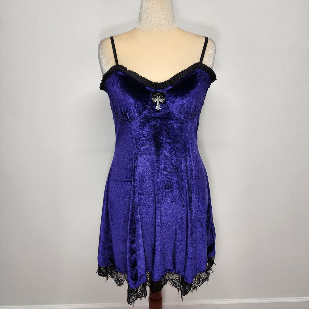 Womens 2XL Purple Velvet Babydoll Slip Dress Lace Trim Whimsigoth Lolita Vamp